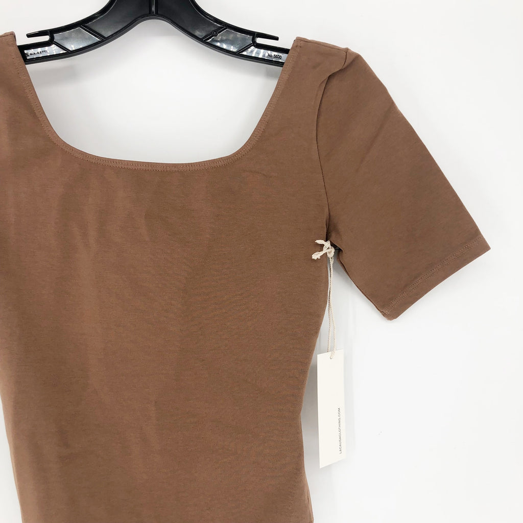 LACAUSA ANTHROPOLOGIE Womens Dawn Bodysuit Large Mocha Brown Short Sleeve NWT