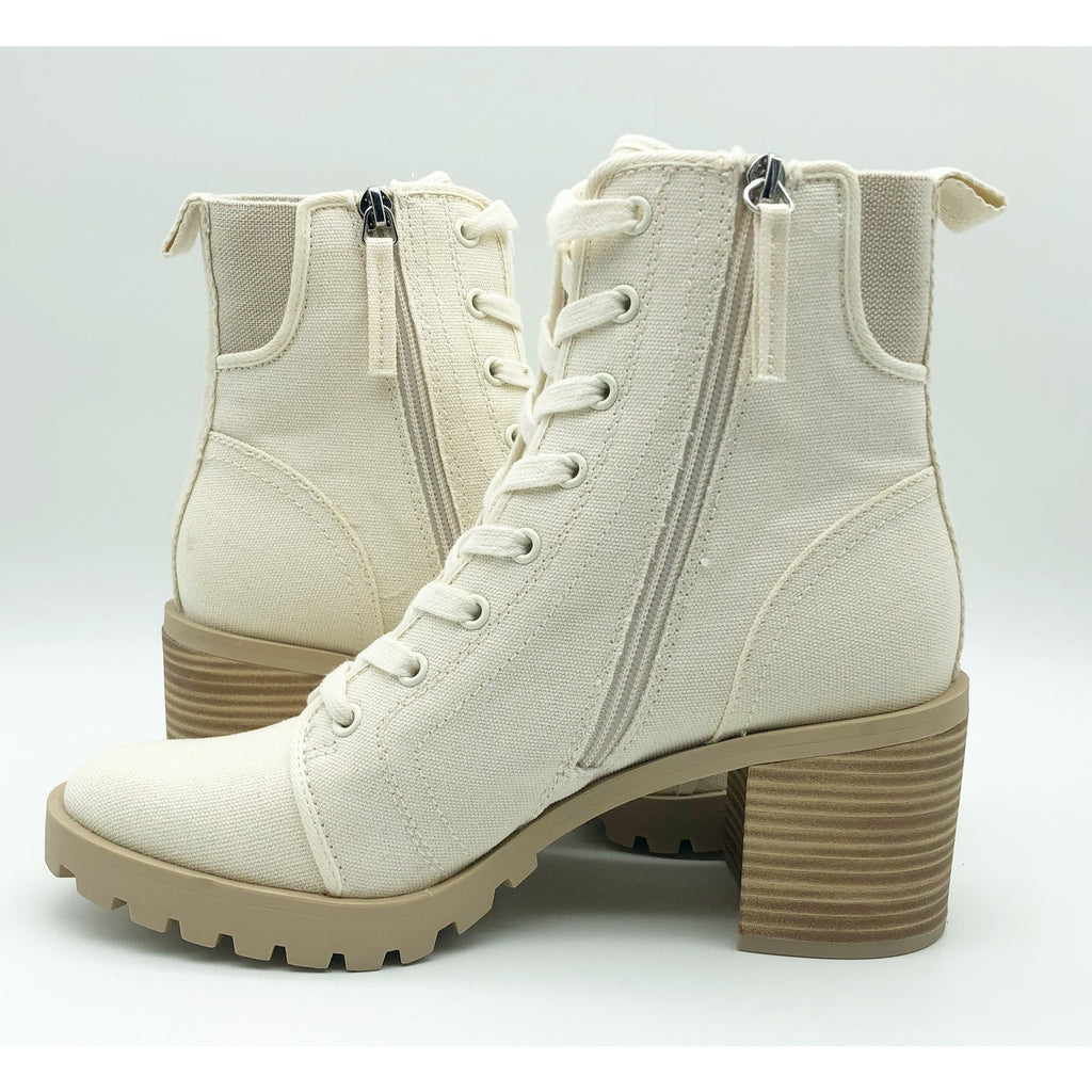 Dolce Vita Womens Combat Boots Size 8.5 Stacked Heel Off White Canvas NWOB