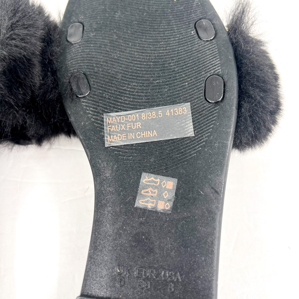 CHINESE LAUNDRY Womens Midnight Flat Slide Sandals Size 8 Black Faux Fur NWOB
