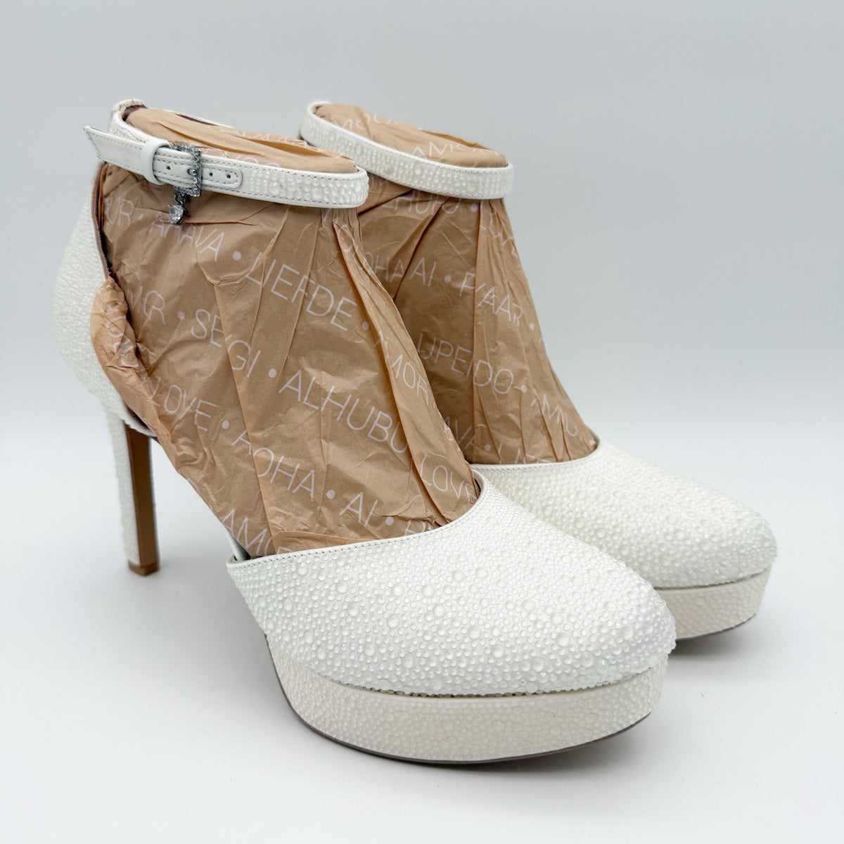 Naturalizer Pnina Tornai Womens Rak Platform Heels Size 8.5 M White Satin NWOB