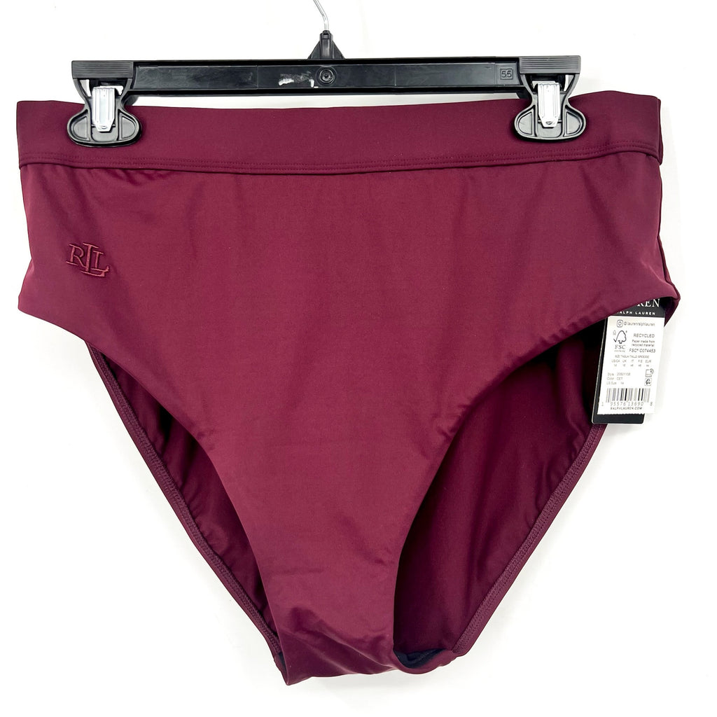 LAUREN RALPH LAUREN Women Banded High Waist Bikini Bottom Size 14 Red Claret NWT