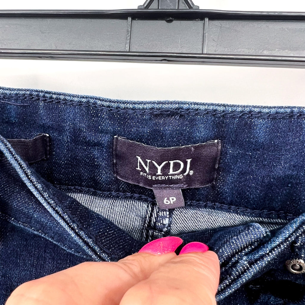 NYDJ Womens Ella Denim Shorts Size 6 PETITE Dark Blue Arise 8" Inseam NWT