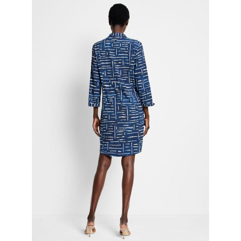 NIC + ZOE Women's Indigo Dash Live In Dress XS Blue Indigo Print A-line NWOT