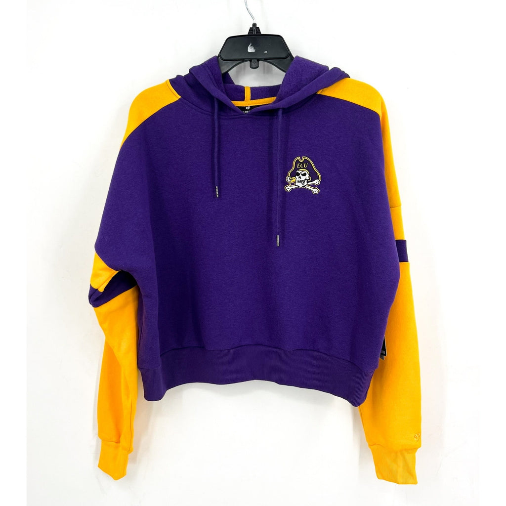 COLOSSEUM Womens ECU Pirate Stripe Cropped Hoodie Large Purple Sweatshirt NWT