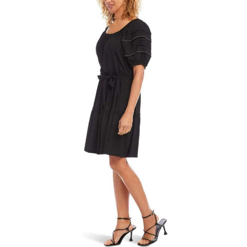 KAREN KANE Women's Tiered Boho Dress Large Black Puff Sleeve NWOT