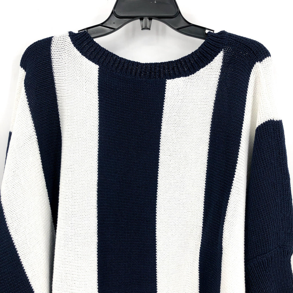 TRINA TURK Women's Horizon Striped Sweater Medium Navy White Boatneck NWT