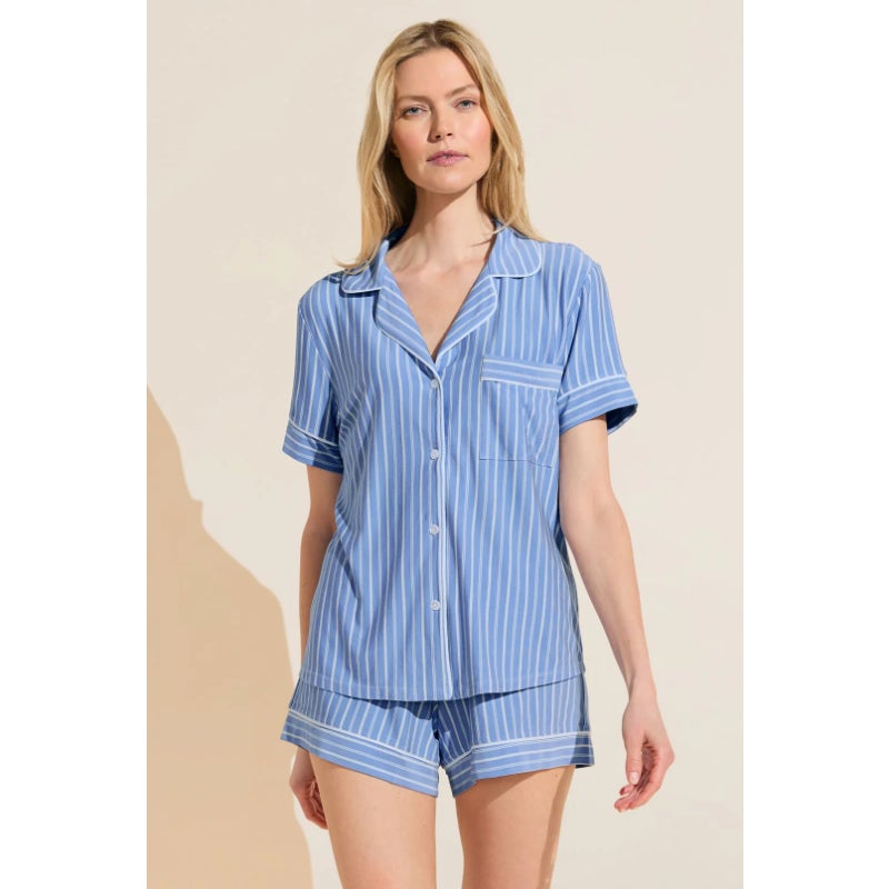 EBERJEY Womens Gisele Shorties PJ Set Small Blue Nordic Stripe Tencel Modal NWOT