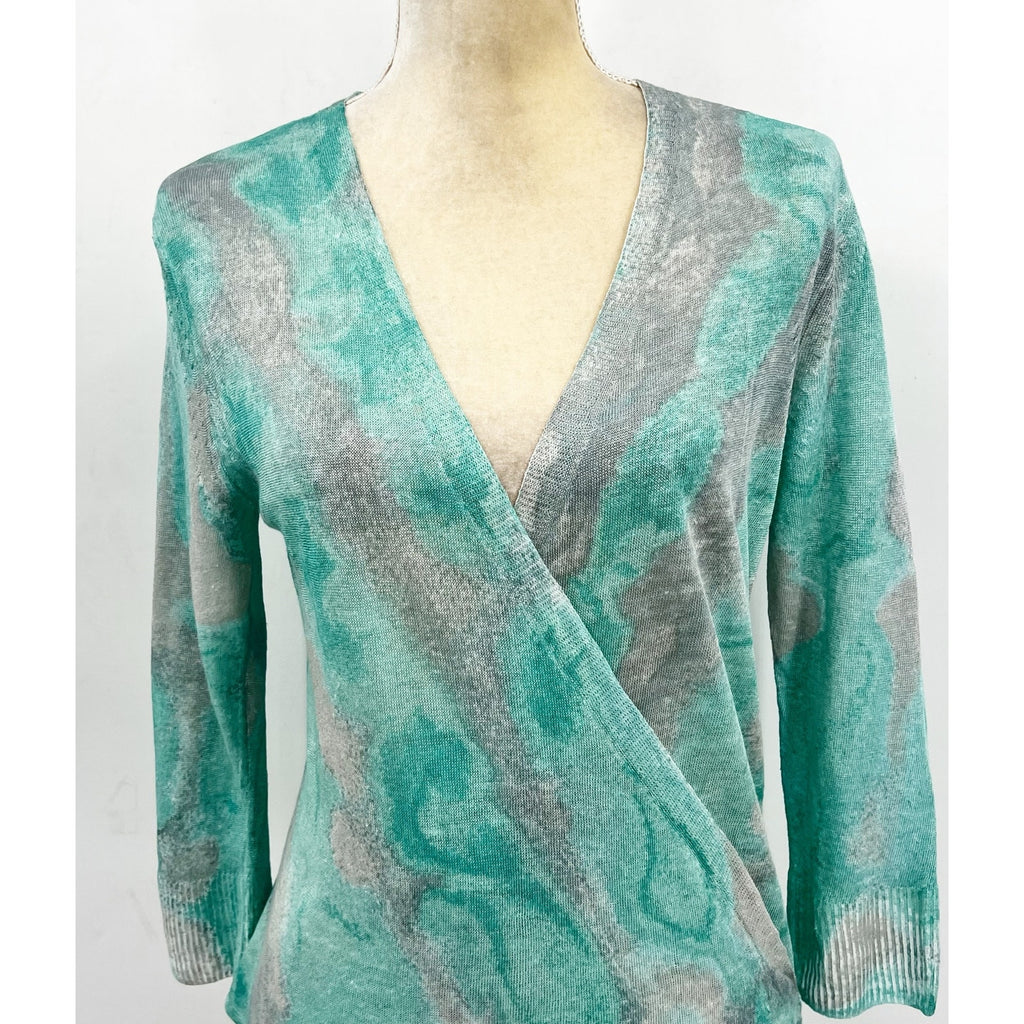 NIC + ZOE Women's Watercolor Waves 4-Way Cardigan Medium Green Grey Top NWT