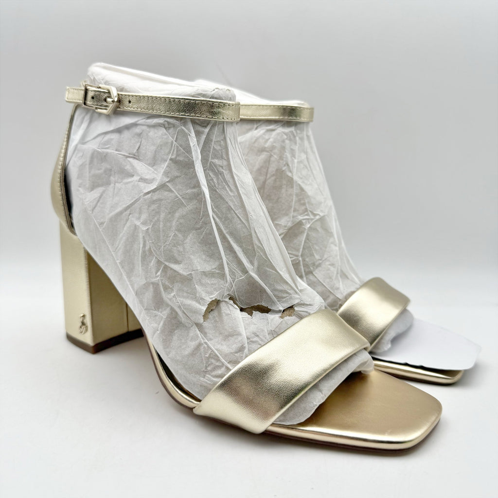 Sam Edelman Womens Daniella Heeled Sandals US 9.5 Wide EU 40.5 Gold Leather NIB