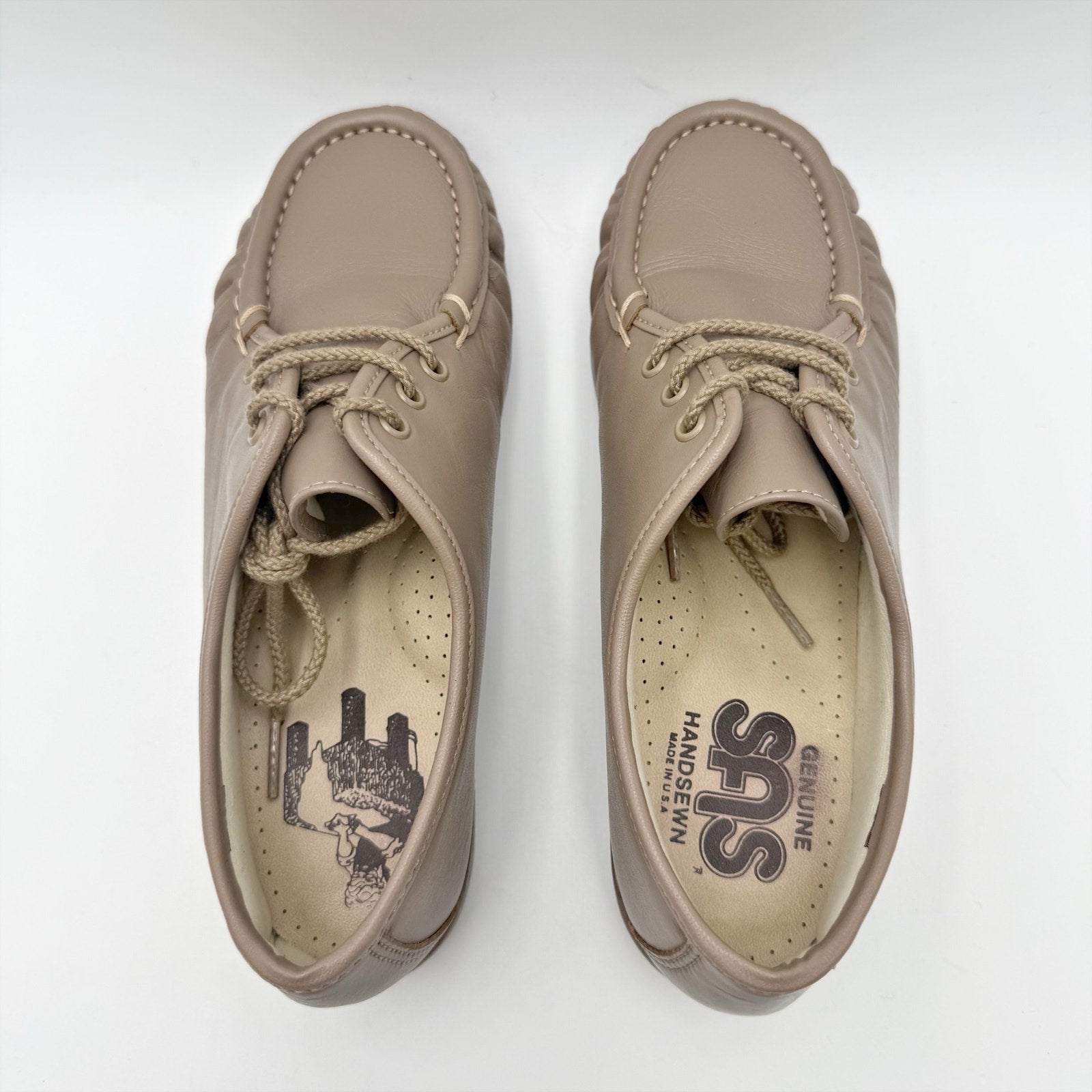 SAS Womens Siesta Comfort Tie Wedge Shoes US 7 M Mocha Tan Leather NIB
