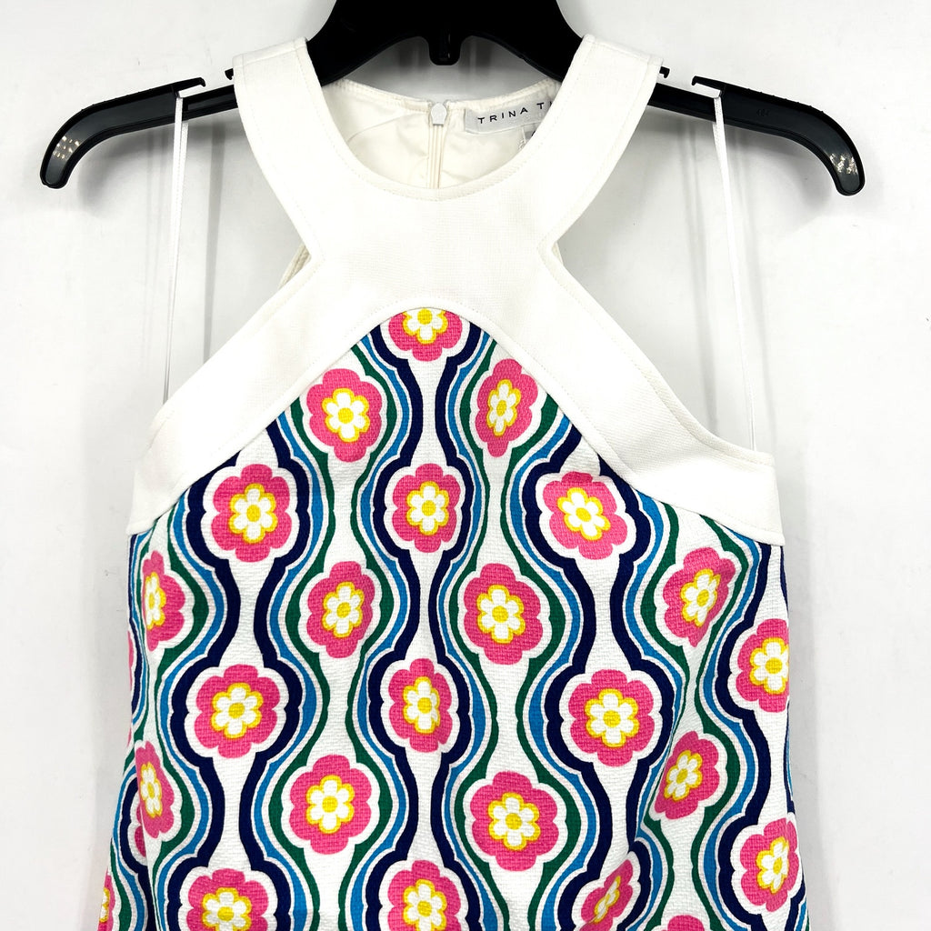 TRINA TURK Women's Halter Triton Dress Size 4 Gulfstream White Multi Floral NWT