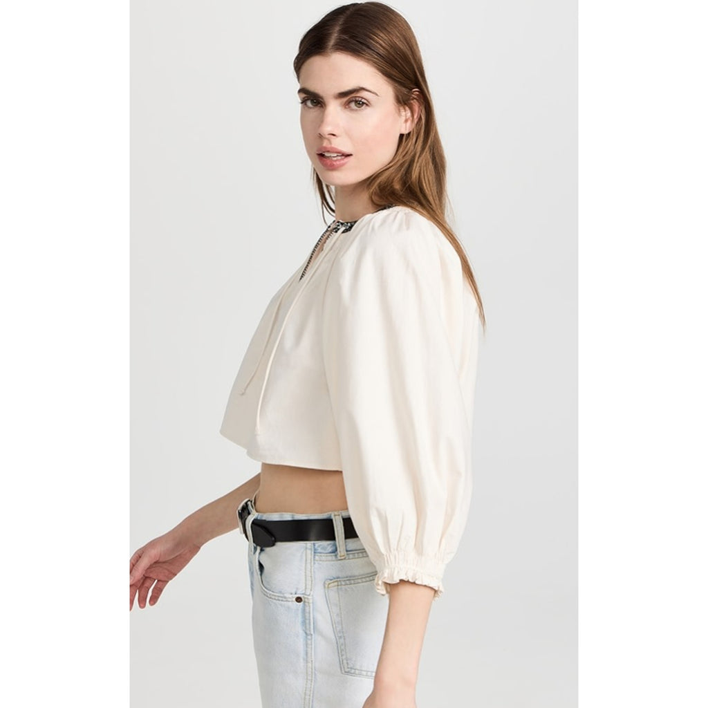 RE/DONE Victorian Cut Off Blouse Medium Vintage Ivory Balloon Sleeve Ruffle NWT