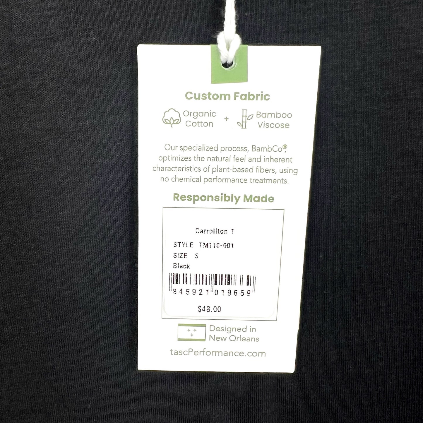 TASC Mens Carrollton Fitness T-Shirt Small Black Short Sleeve Organic Cotton NWT