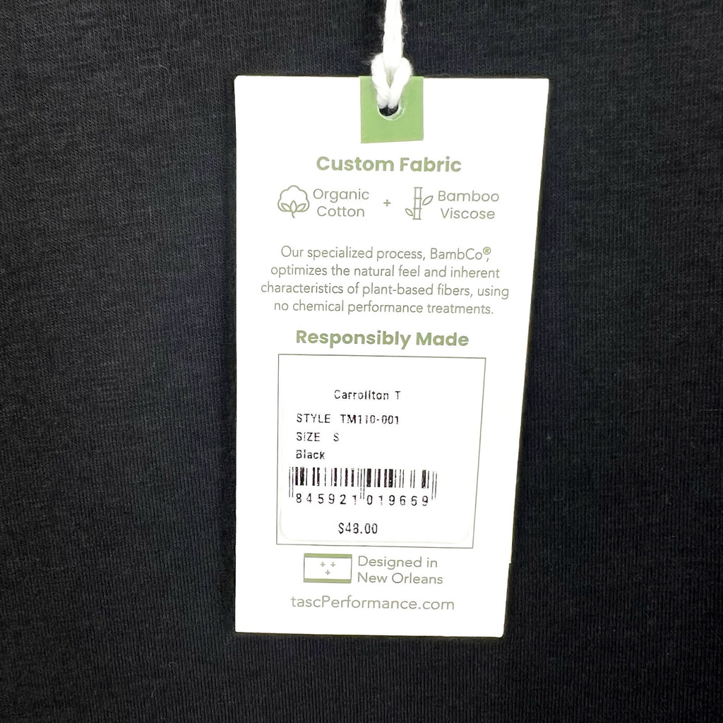 TASC Mens Carrollton Fitness T-Shirt Small Black Short Sleeve Organic Cotton NWT