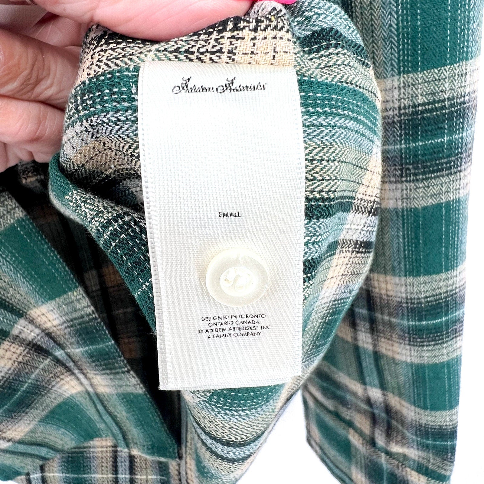 ADIDEM ASTERISKS Men's Button Down Flannel Shirt Small Green Plaid NWOT