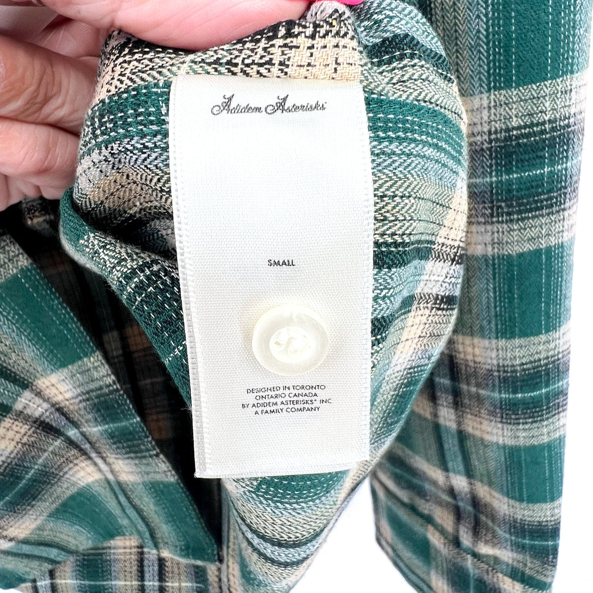 ADIDEM ASTERISKS Men's Button Down Flannel Shirt Small Green Plaid NWOT
