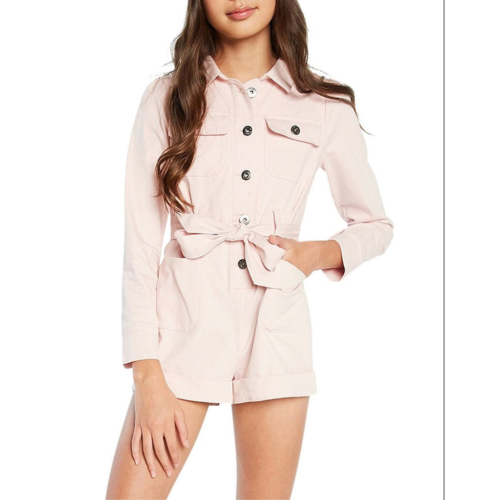BARDOT JUNIOR Girls Rae Utility Romper Size 14 Blush Pink Short Sleeve Belt NWT