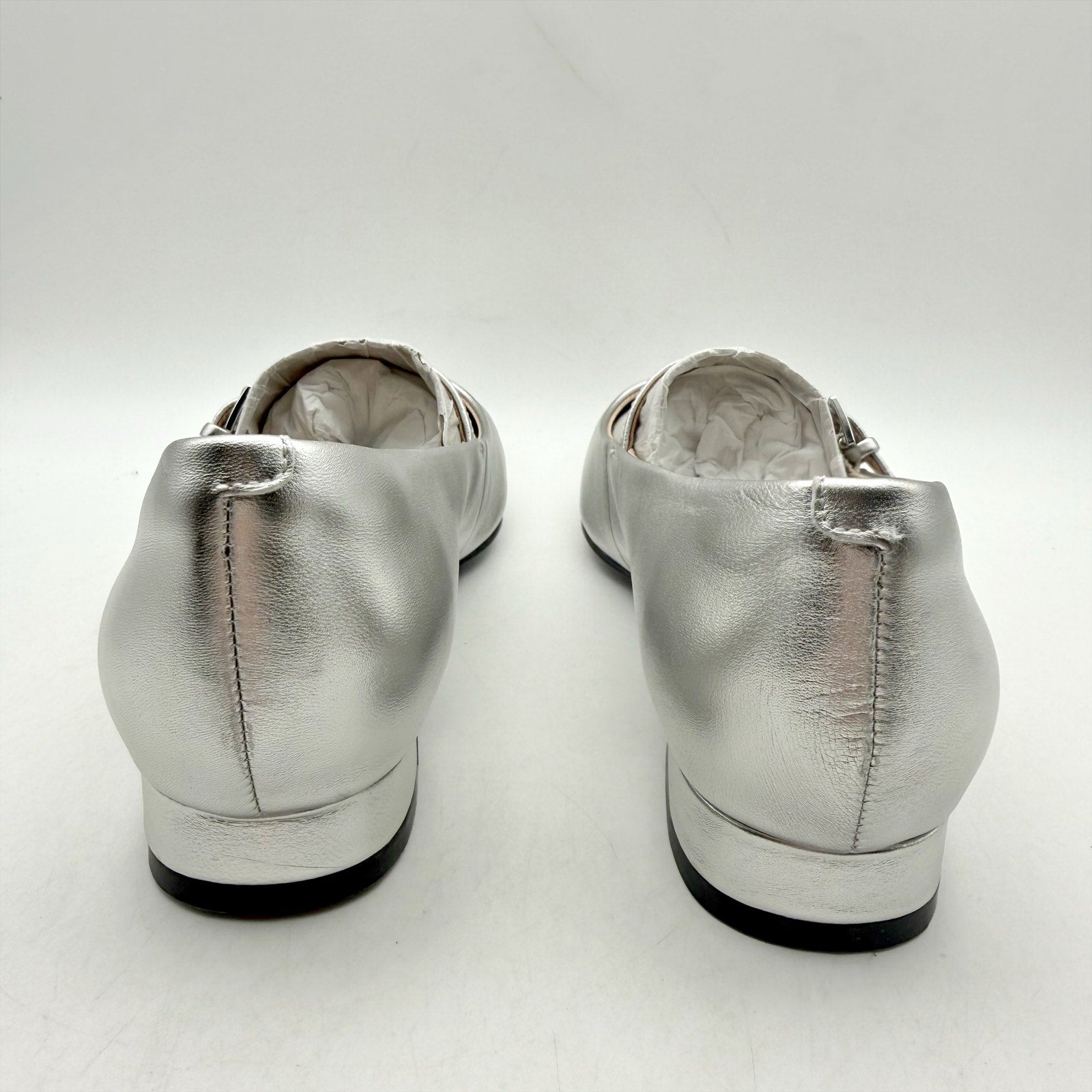 Rockport Womens Taren Flats US 7 WIDE Silver Metallic Leather Mary Janes NWOB