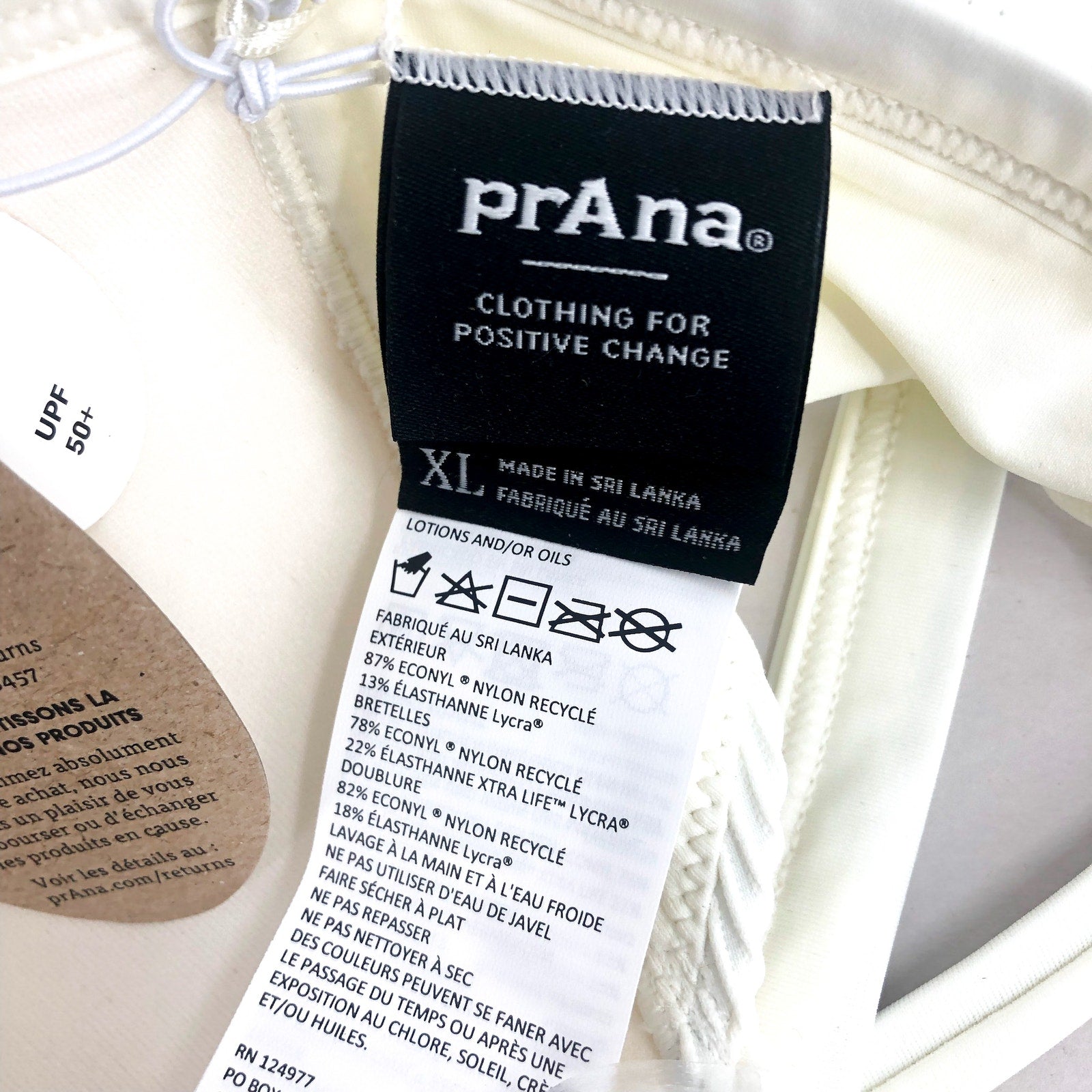 PRANA Women's Lexie Bikini Top XL White Horchata Ottoman Halter NWT