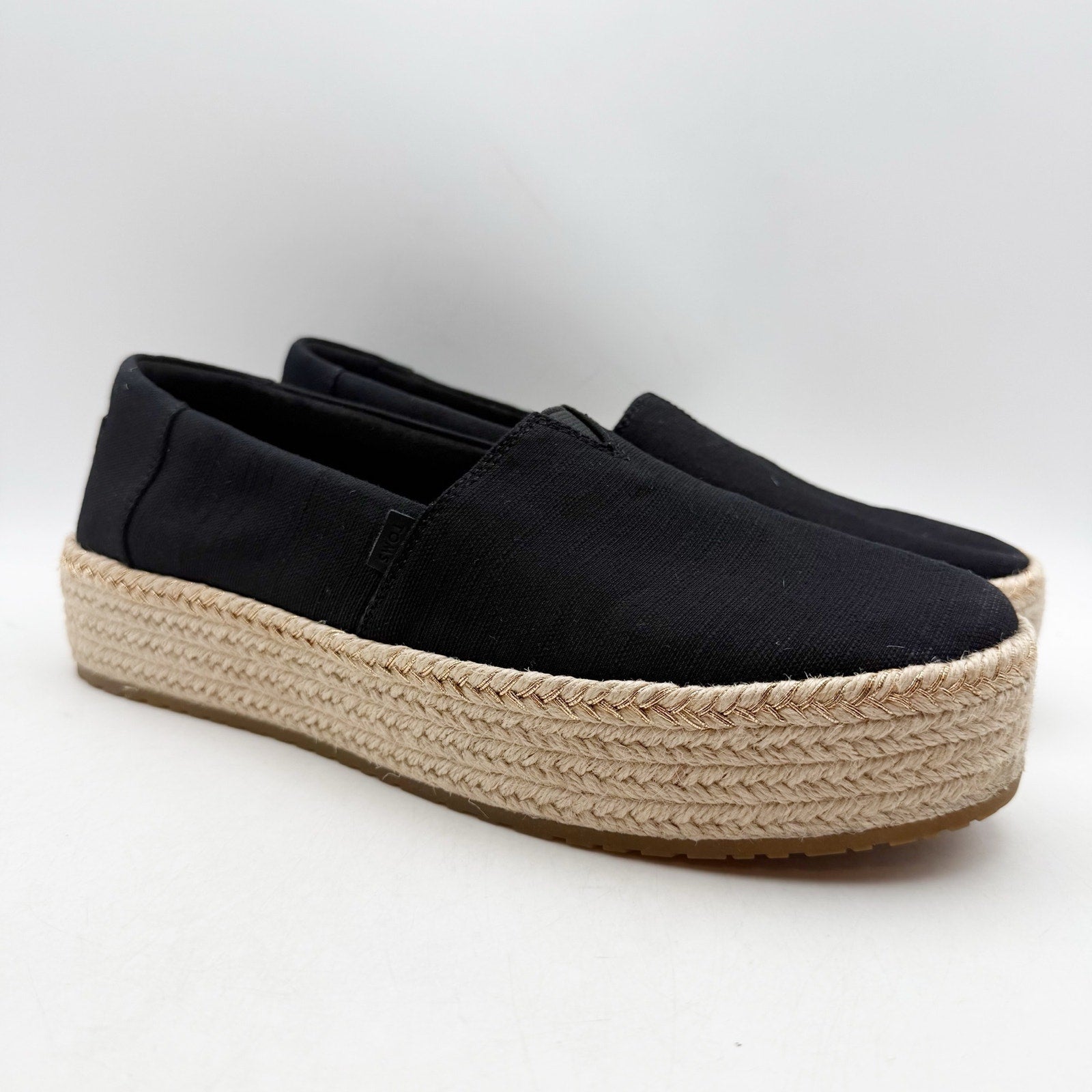 TOMS Womens Valencia Platform Slip On Shoes Size 10 Black Canvas Casual NWOB