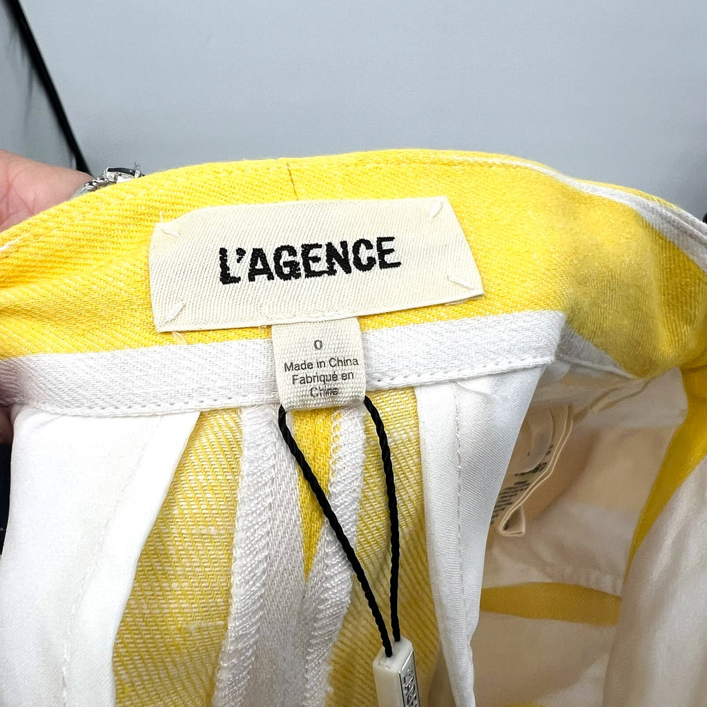 L'AGENCE Women's Vittoria Striped Linen-Cotton Shorts Size 0 Yellow White NWT