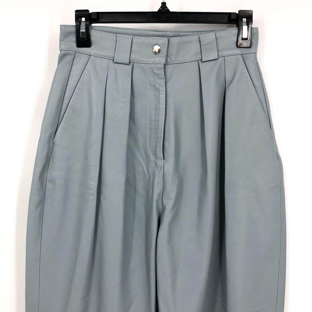 FAITH CONNEXION Women's Pleated Leather Pants FR 36 US 6 Light Green Blue NWOT