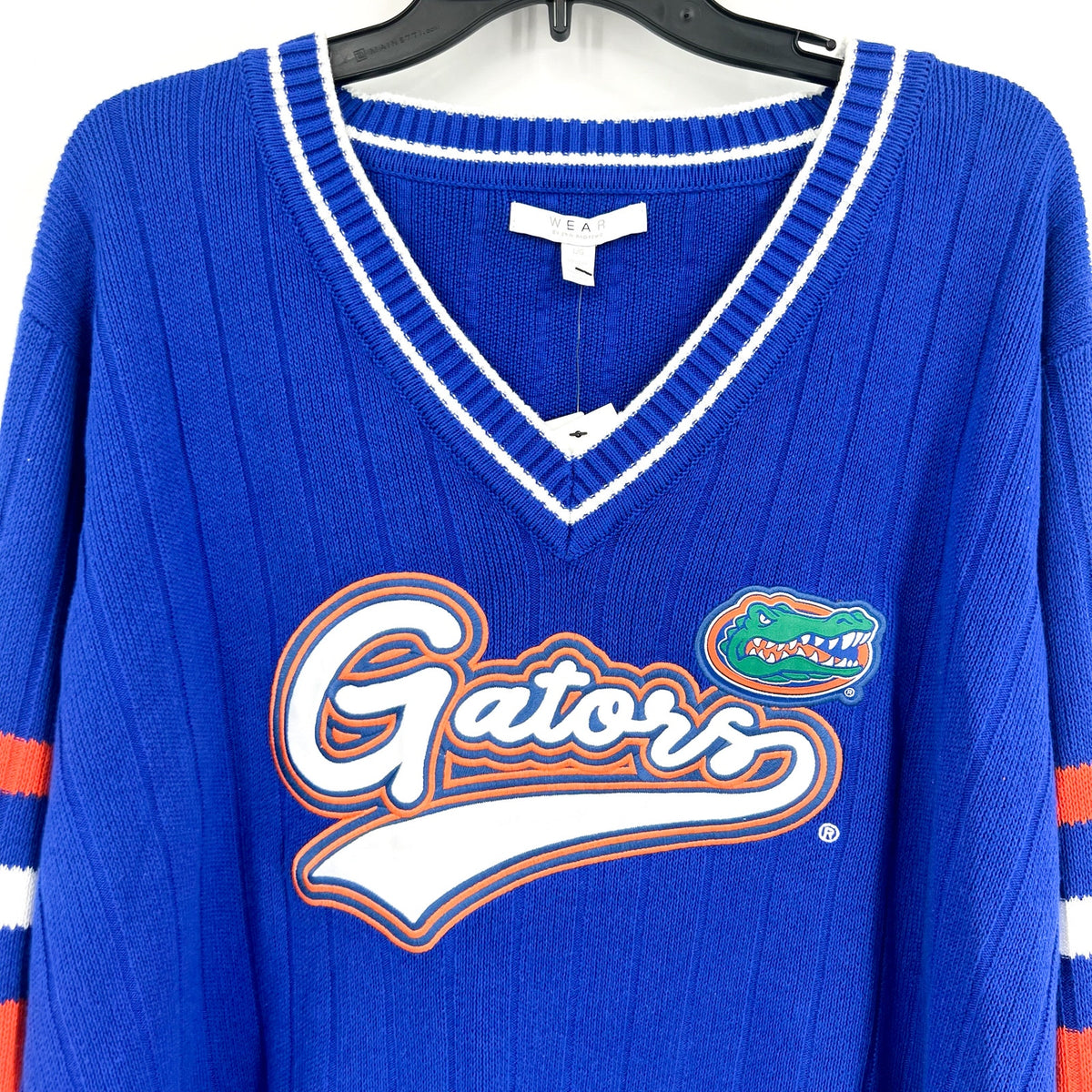 WEAR BY ERIN ANDREWS Florida Gators V Neck Sweater Large Blue Long Sleeve NWT