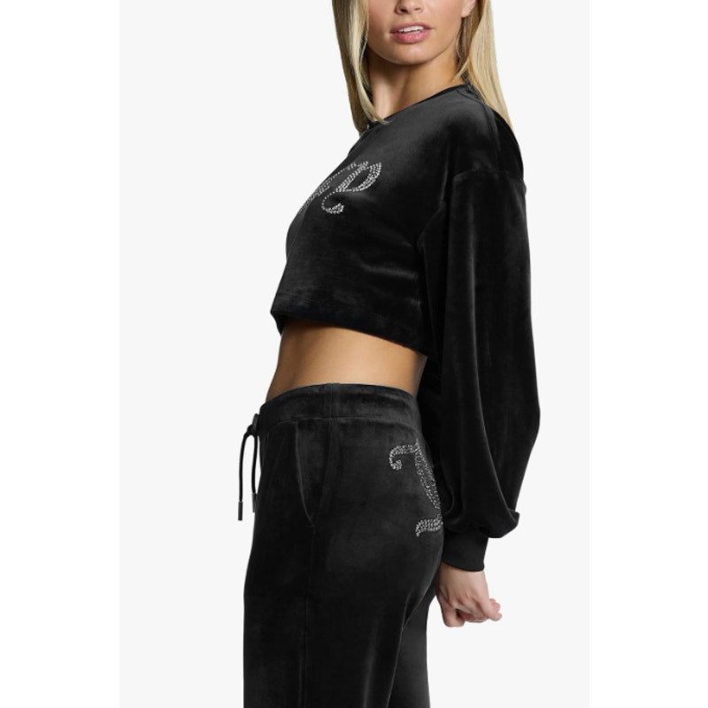JUICY COUTURE Womens Balloon Sleeve Crop Sweatshirt Large Black Liquorice NWT
