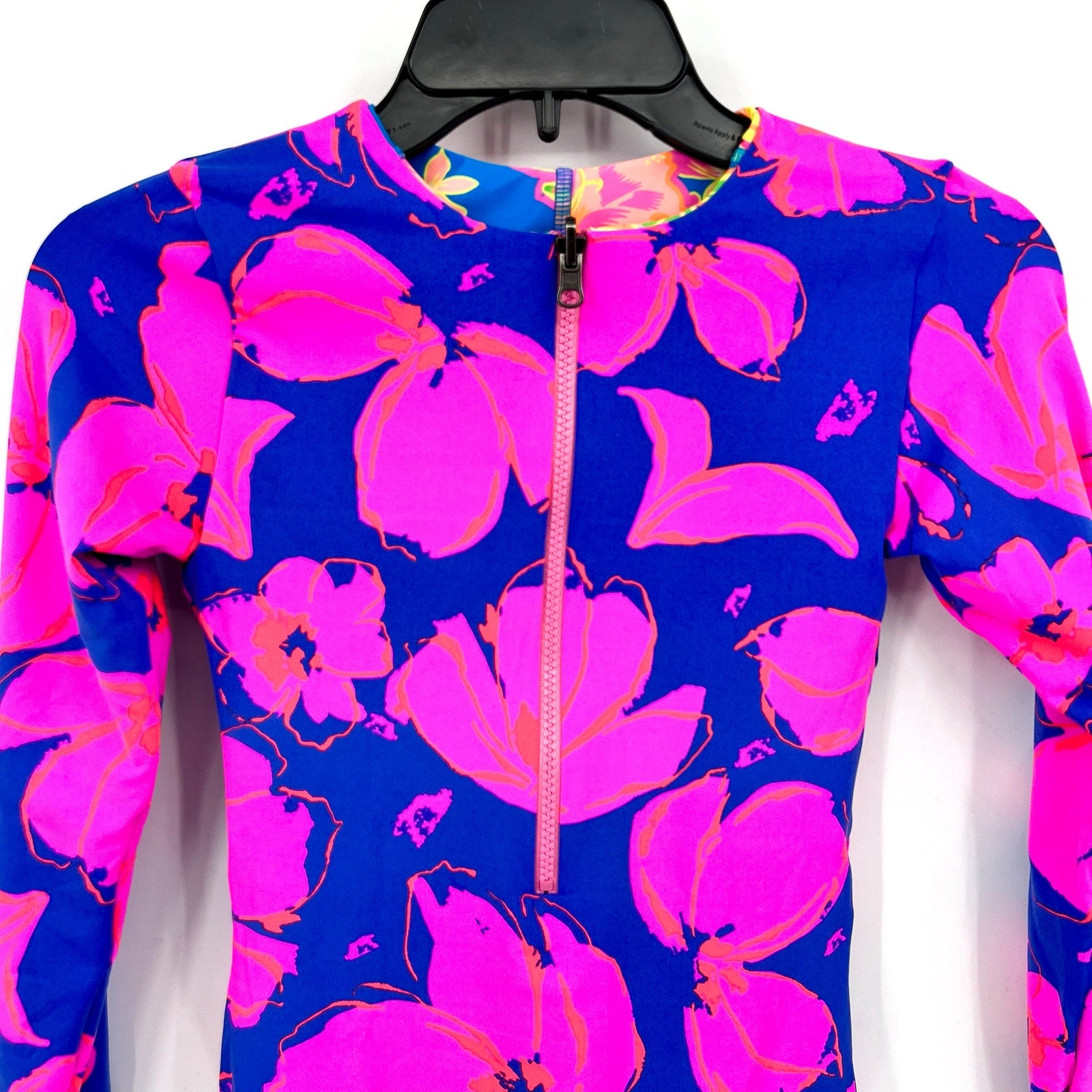 MAAJI Girl Miku One Piece Swimsuit Size 12 Blue Pink Fruit Punch Long Sleeve NWT