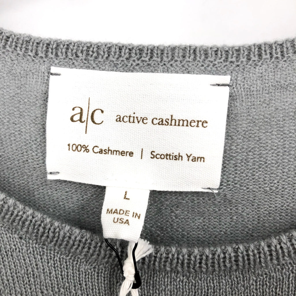 ACTIVE CASHMERE Men's Fine Cashmere T-Shirt Large Light Grey Short Sleeve NWT