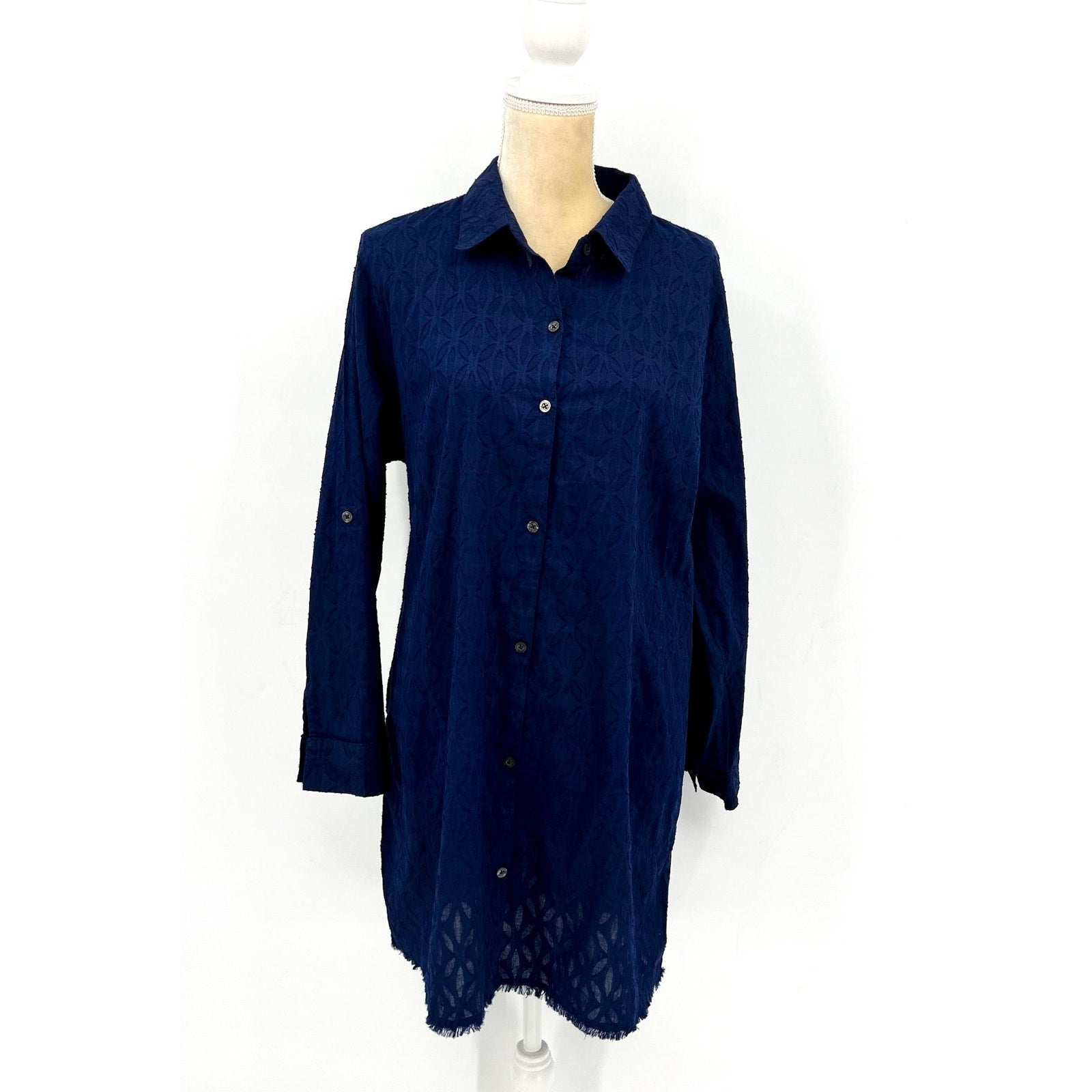 TOMMY BAHAMA Jacquard Boyfriend Cover Up Shirt XL Mare Navy Blue Cotton Clip NWT