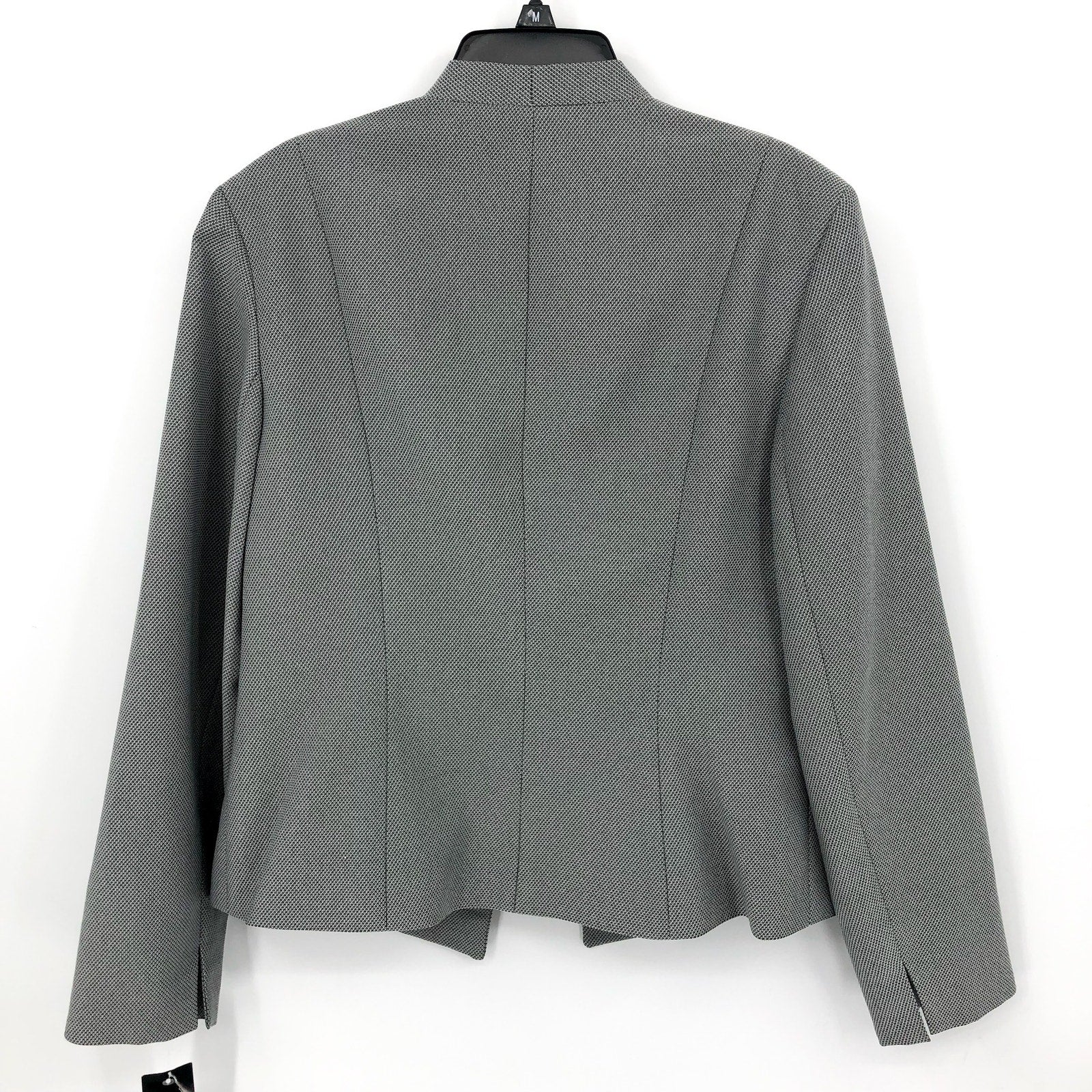 LE SUIT Collarless Open-Front Suit Jacket 6 Black White Micro Pattern Blazer NWT