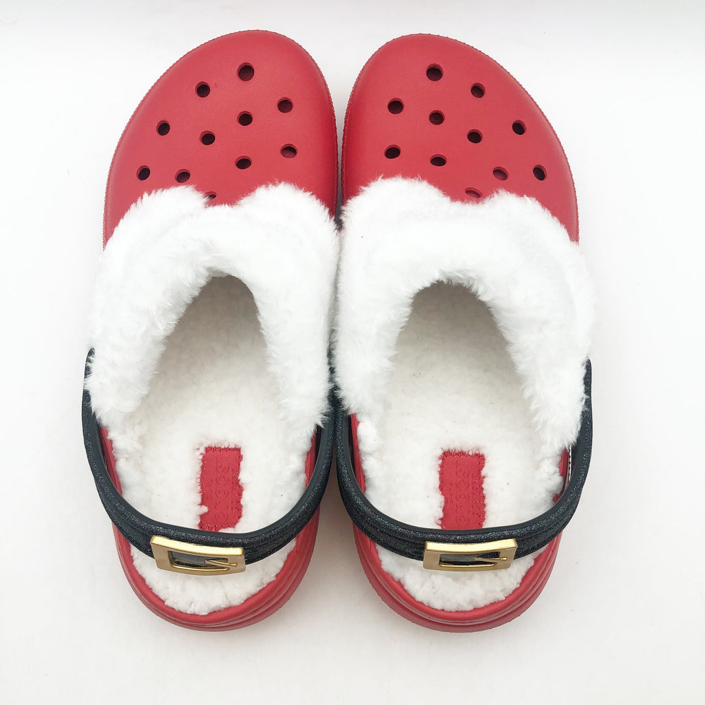 Crocs Unisex Kids Santa Classic Clogs Size J 3 Festive Red White Black NWT