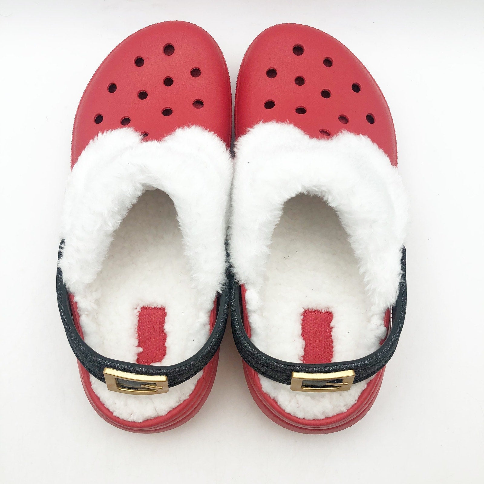 Crocs Unisex Kids Santa Classic Clogs Size J 3 Festive Red White Black NWT