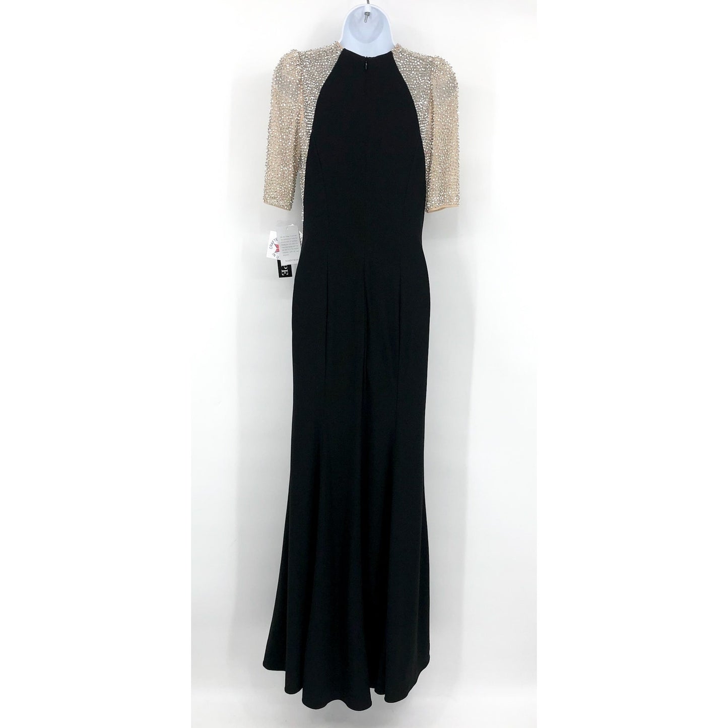 XSCAPE Women's Elis Long Jersey Knit Dress Size 8 Black Silver Illusion NWT