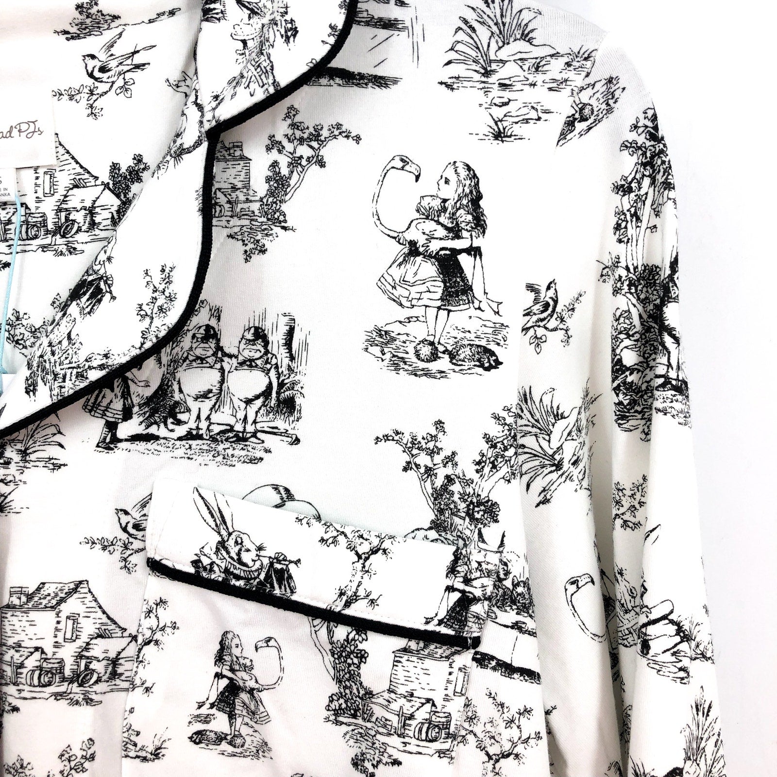 BEDHEAD PJs Womens Alice In Wonderland Pajama Set Small White Long Sleeve NWT