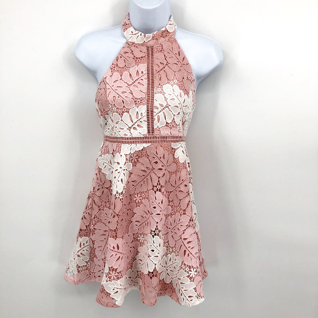 BARDOT JUNIOR Gemma Lace Halter Dress Girls Size 16 Pink White Two Tone NWT