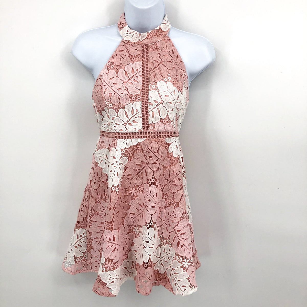 BARDOT JUNIOR Gemma Lace Halter Dress Girls Size 16 Pink White Two Tone NWT