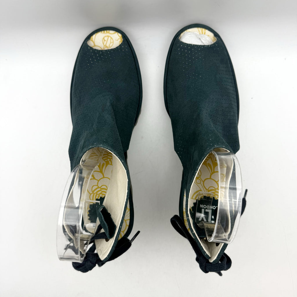 Fly London Womens Ypul799fly Wedge Sandal EU 42 US 11-11.5 Green Blue Suede NWOB