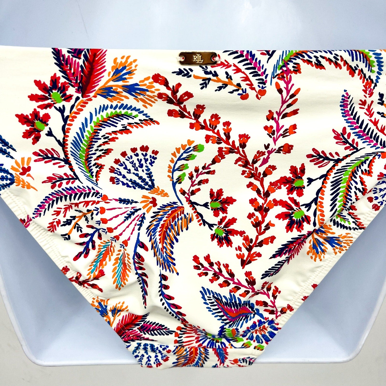 LAUREN RALPH LAUREN Fleurette Hipster Bikini Bottom Size 6 White Twist Side NWT
