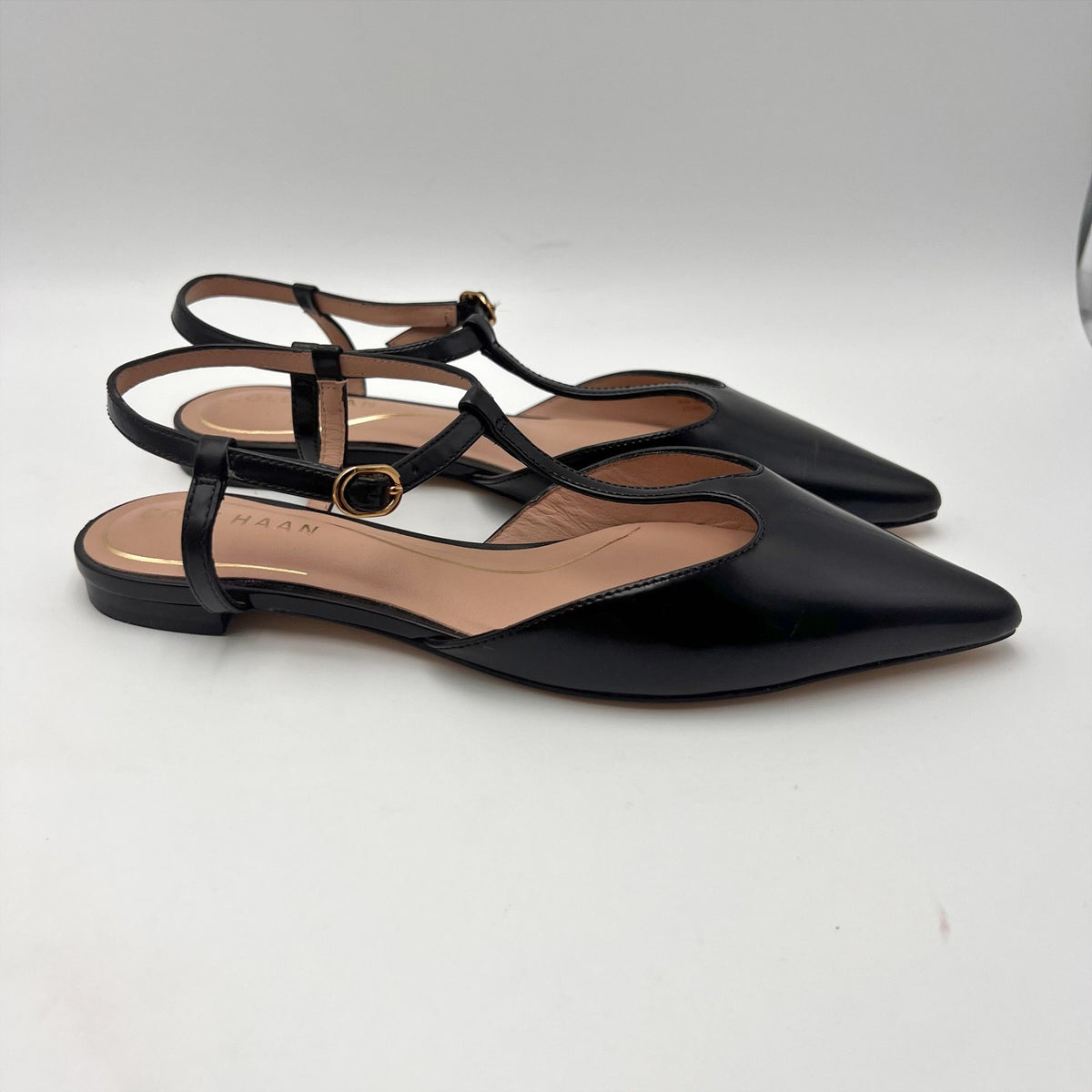 Cole Haan Womens Marlah T-Strap Heels Size 6.5 B Black Leather NWOB