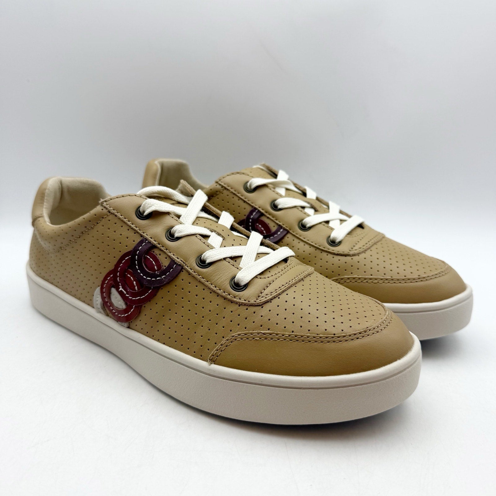 Spenco Womens Cambridge Low Sneakers US 7.5 Wide EU 38 Tan Leather NIB