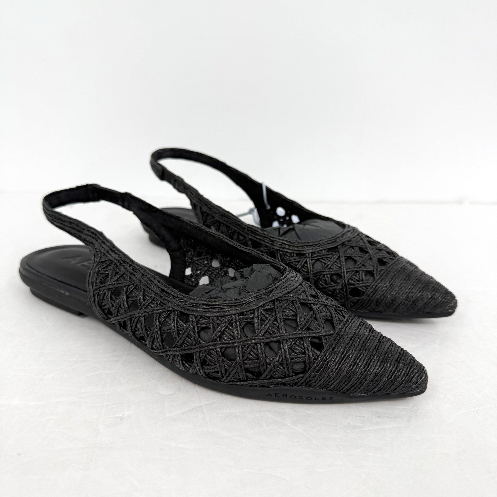 Aerosoles Womens Diego Flats US 5.5 M EU 36 Black Raffia NIB