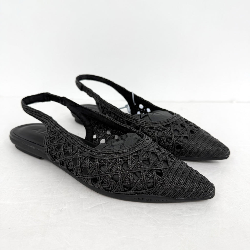 Aerosoles Womens Diego Flats Size 5.5 M EU 36 Black Raffia NIB