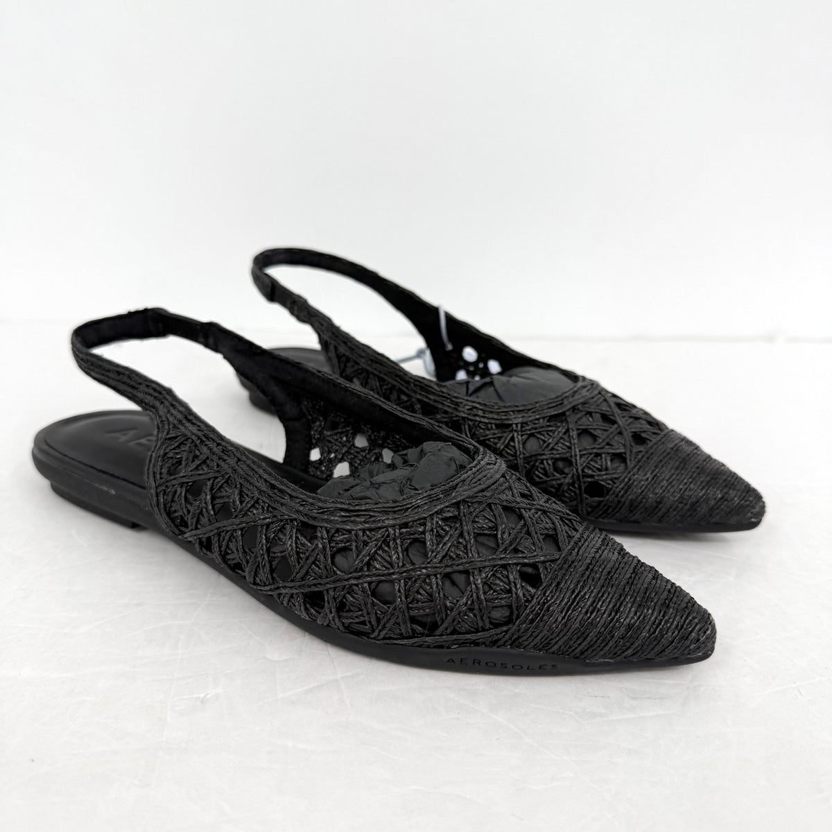 Aerosoles Womens Diego Flats Size 5.5 M EU 36 Black Raffia NIB