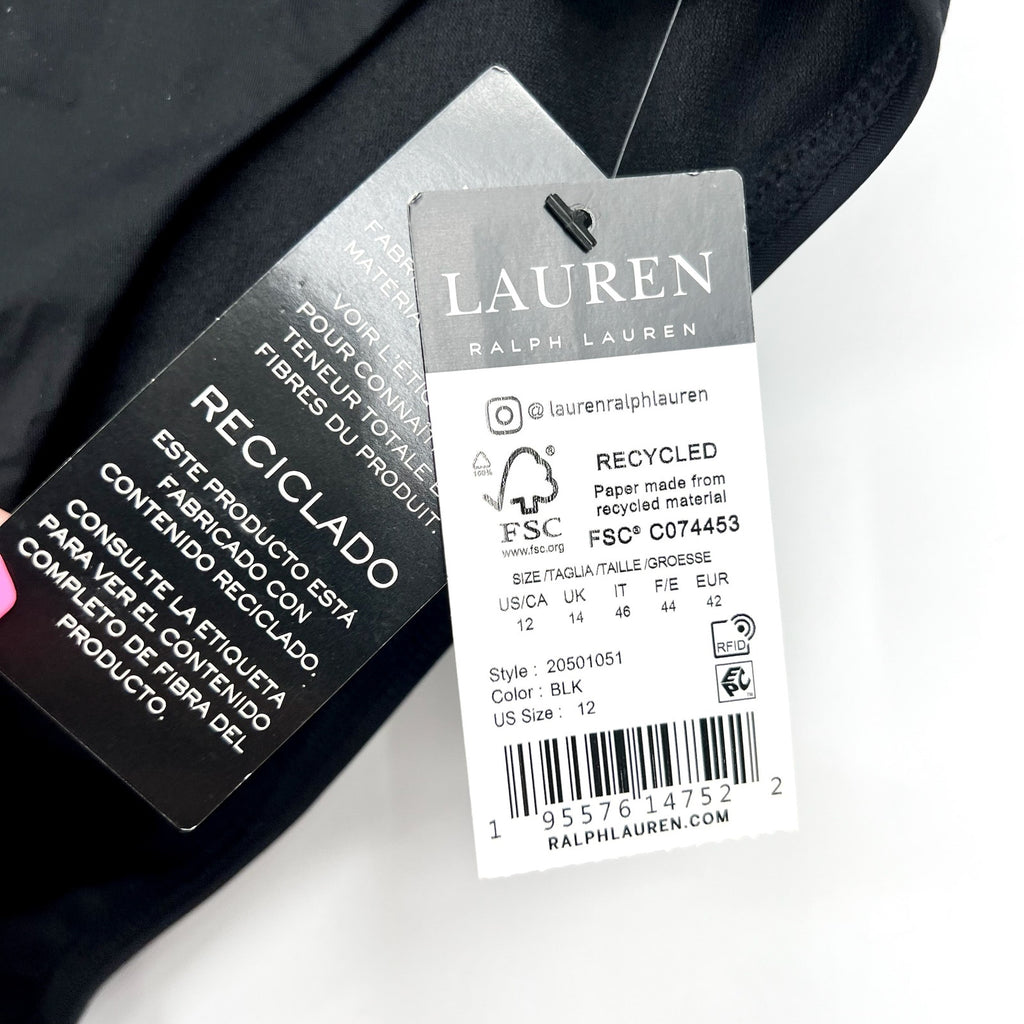 LAUREN RALPH LAUREN Women's Macrame O-Ring Bikini Bottom Size 12 Black NWT