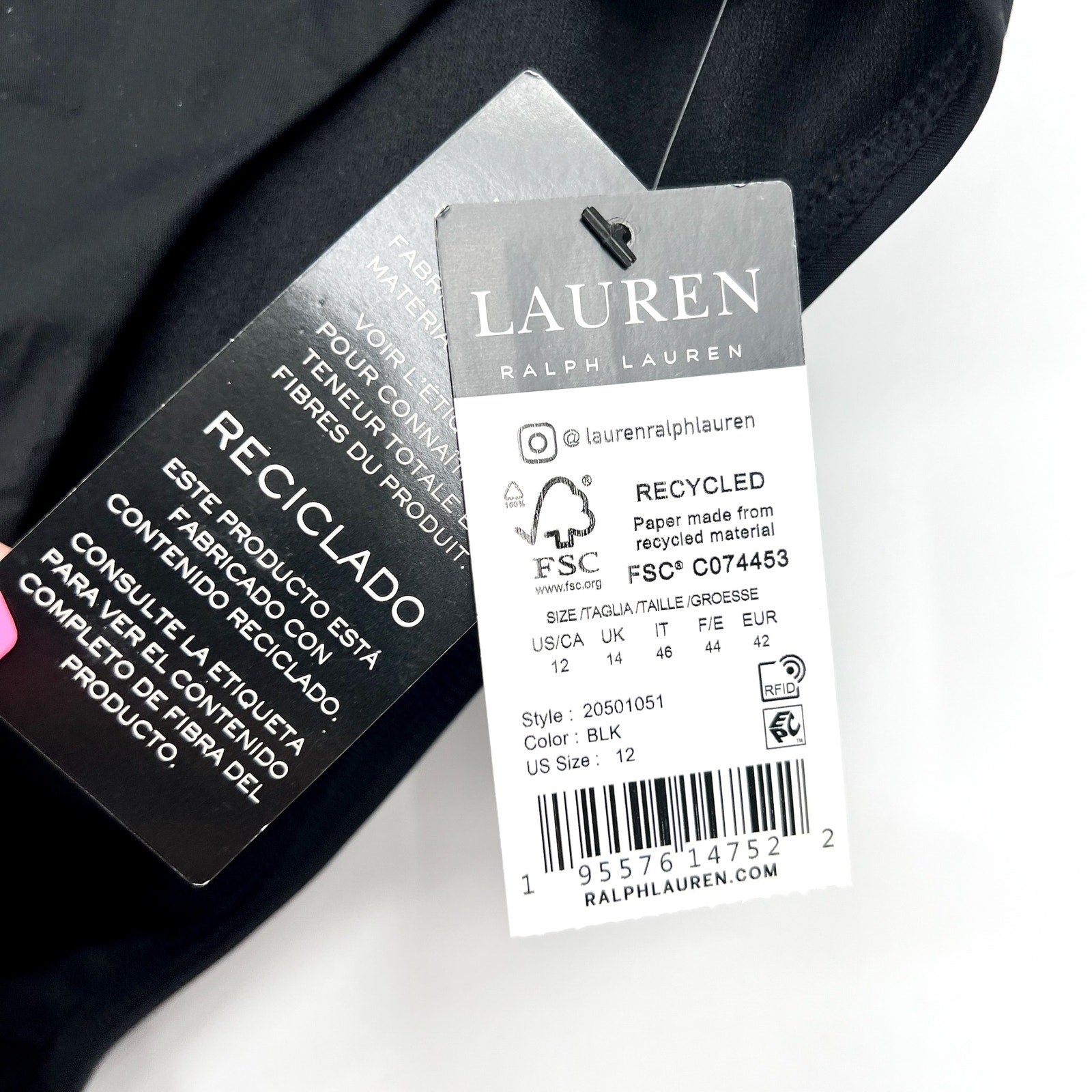 LAUREN RALPH LAUREN Women's Macrame O-Ring Bikini Bottom Size 12 Black NWT