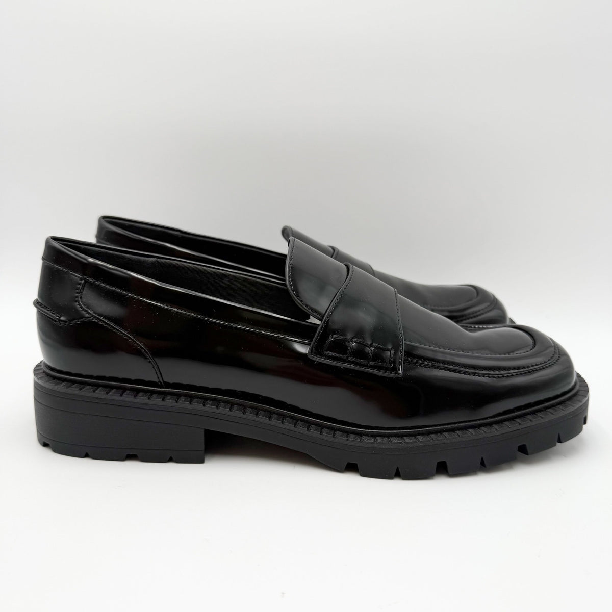 Franco Sarto Womens Darby Loafers Size 10 M EU 41 Black Faux Patent NIB