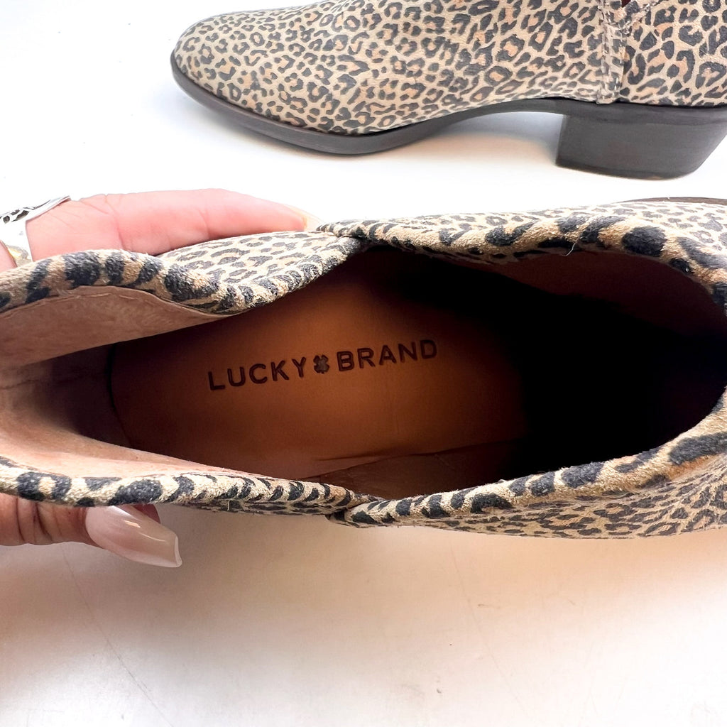 LUCKY BRAND Women's Baley 2 Ankle Bootie Size 5M Brown Leopard Suede NWOB