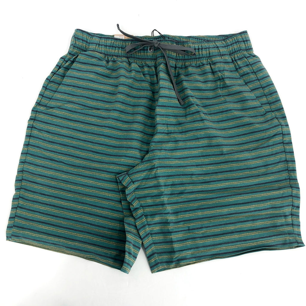 PRANA Men's Metric Swim Shorts Large Green Blue Cove Stripe 8" Inseam NWT